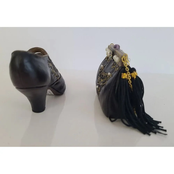 Vintage Miniature Nostalgia Decorative Handbag & Shoe Black & Gold, Knick Knack - Picture 3 of 5